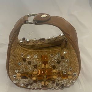 Mini Cole Haan beige embellished rhinestone hand bag
